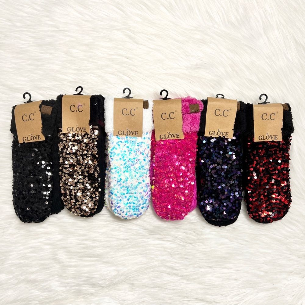 C.C Mittens Color Sequin Sparkly for Adults, Winter Mittens, Winter Gloves